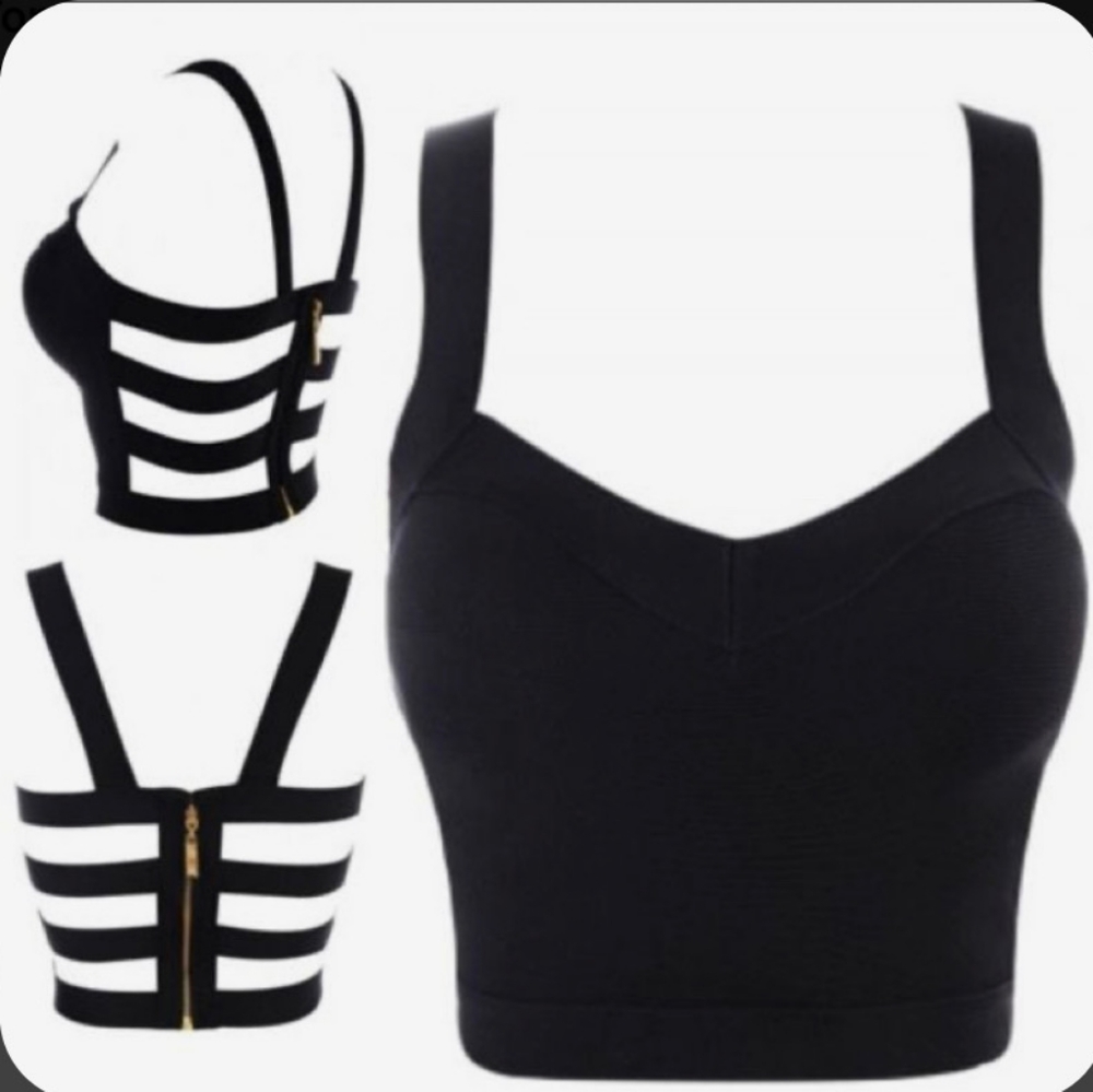 Olsemboye black cage back crop tops